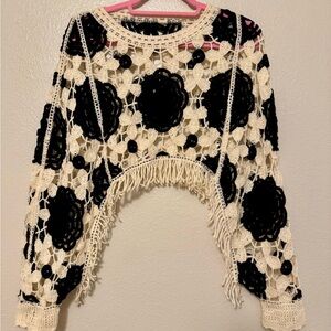 Black and Cream Crochet Shrug